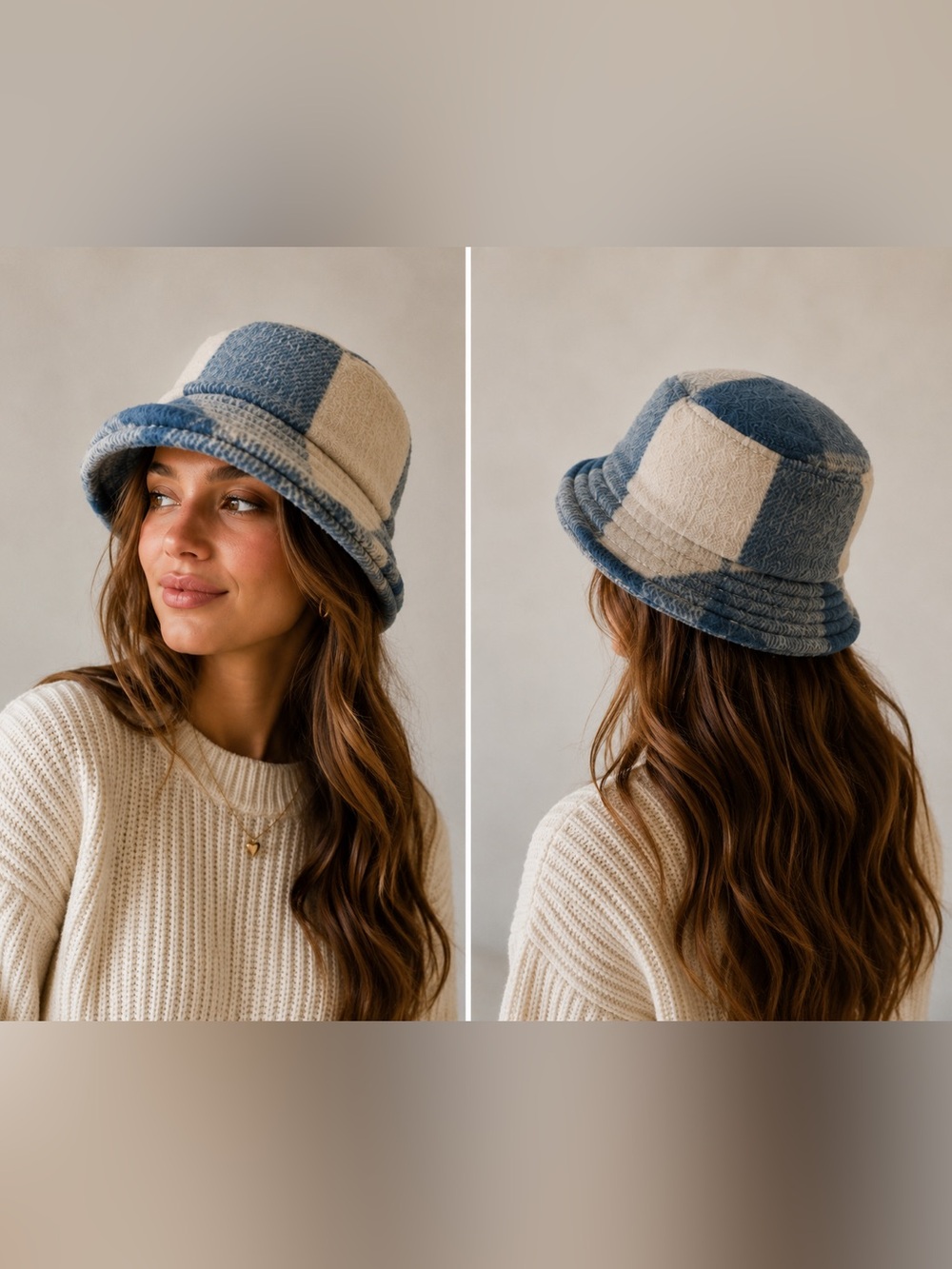 American Eagle Outfitters Blue and Beige Plaid Bucket Hat. OS